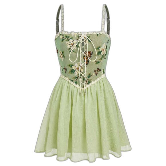 Cider Dresses & Skirts - Cider Green Floral Tapestry Butterfly Corset Dress, Flowy Skirt, Fairycore Sz L